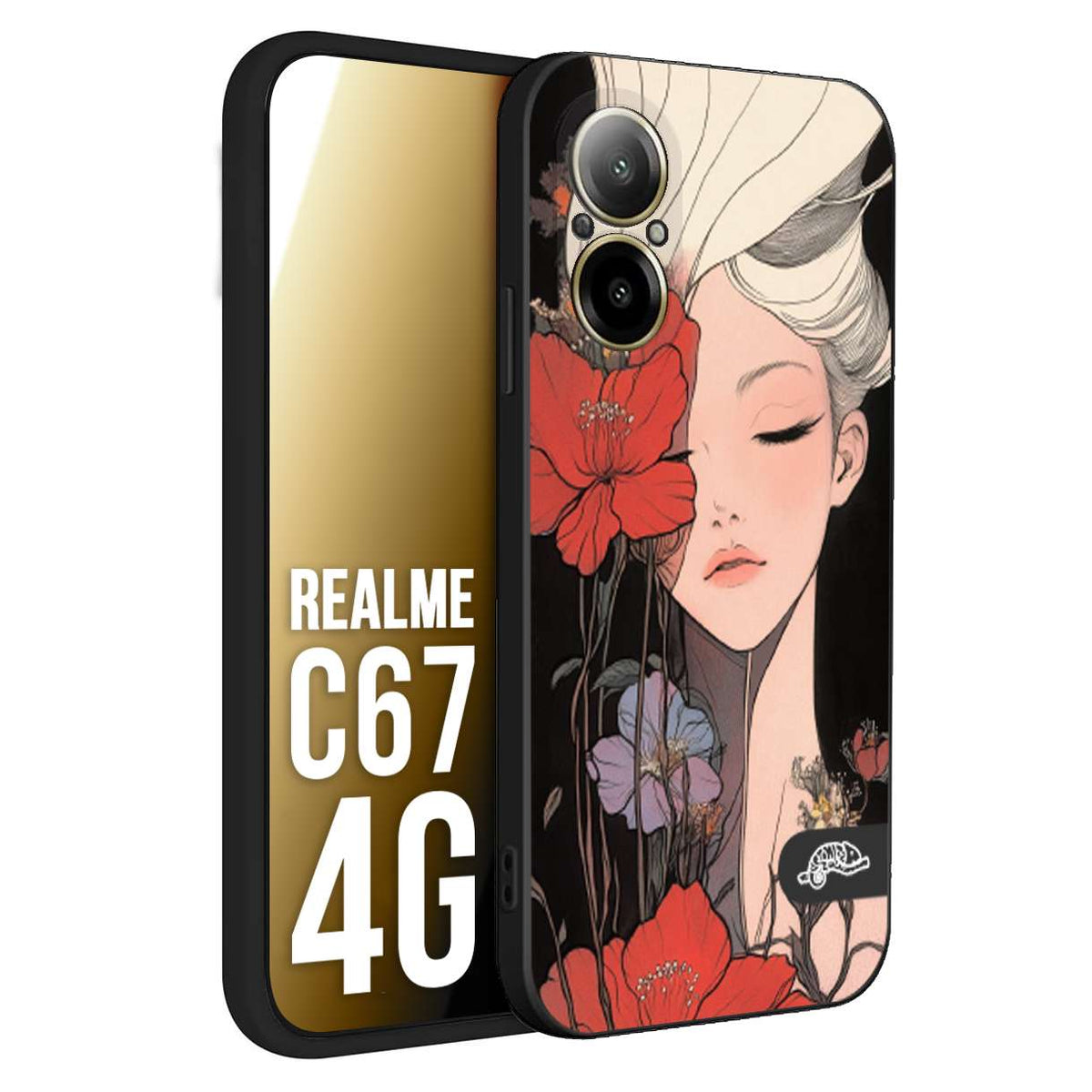 CUSTOMIZZA - Custodia cover nera morbida in tpu compatibile per Realme C67 4G woman flower Fantasia Floreale Design Donna e Fiori, Retro Artistico