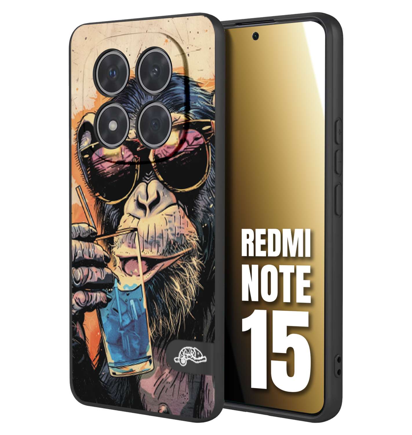 CUSTOMIZZA - Custodia cover nera morbida in tpu compatibile per Xiaomi Redmi Note 15 estate disegnata cocktails animali simpatici scimmia monkey negroni