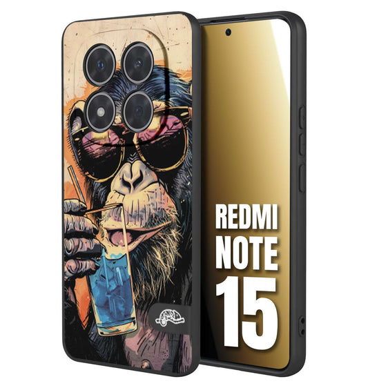 CUSTOMIZZA - Custodia cover nera morbida in tpu compatibile per Xiaomi Redmi Note 15 estate disegnata cocktails animali simpatici scimmia monkey negroni