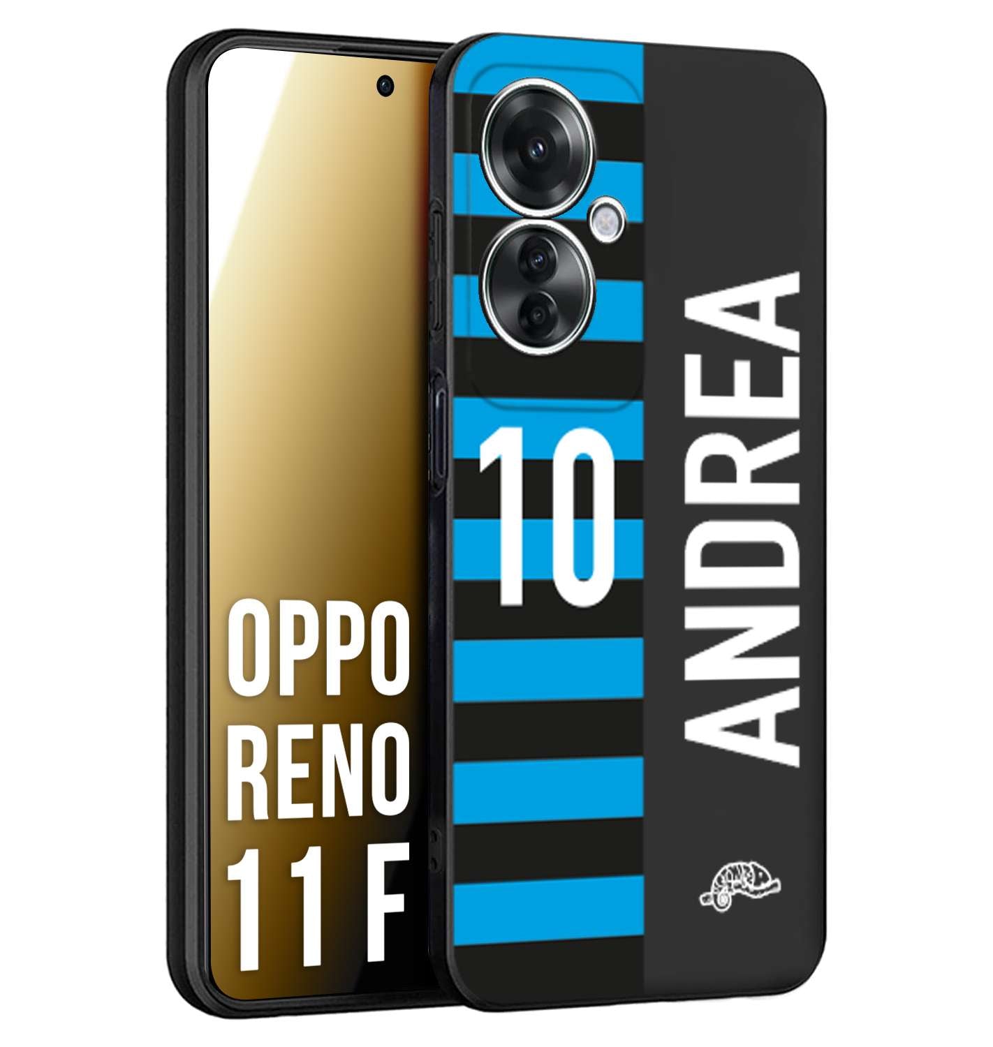 CUSTOMIZZA - Custodia cover nera morbida in tpu compatibile per Oppo Reno 11 F 5G personalizzata calcio football nome e numero calciatori nerazzurra