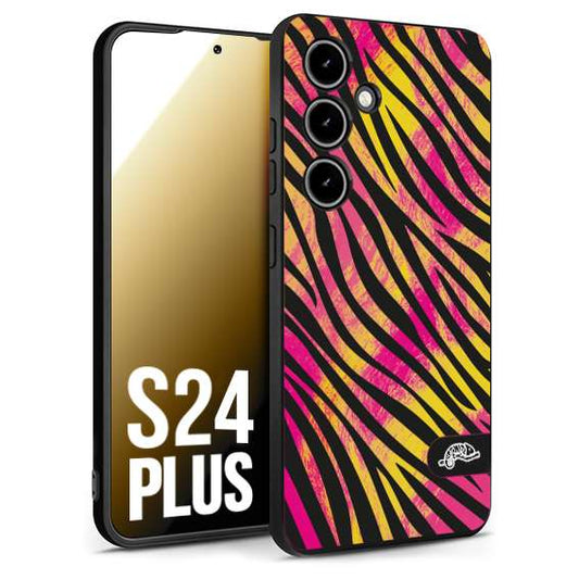 CUSTOMIZZA - Custodia cover nera morbida in tpu compatibile per Samsung S24 PLUS zebrata maculata a rilievo soft touch donna fucsia gialla