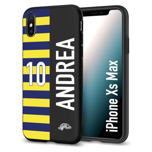 CUSTOMIZZA - Custodia cover nera morbida in tpu compatibile per iPhone Xs Max personalizzata calcio football nome e numero calciatori giallo blu