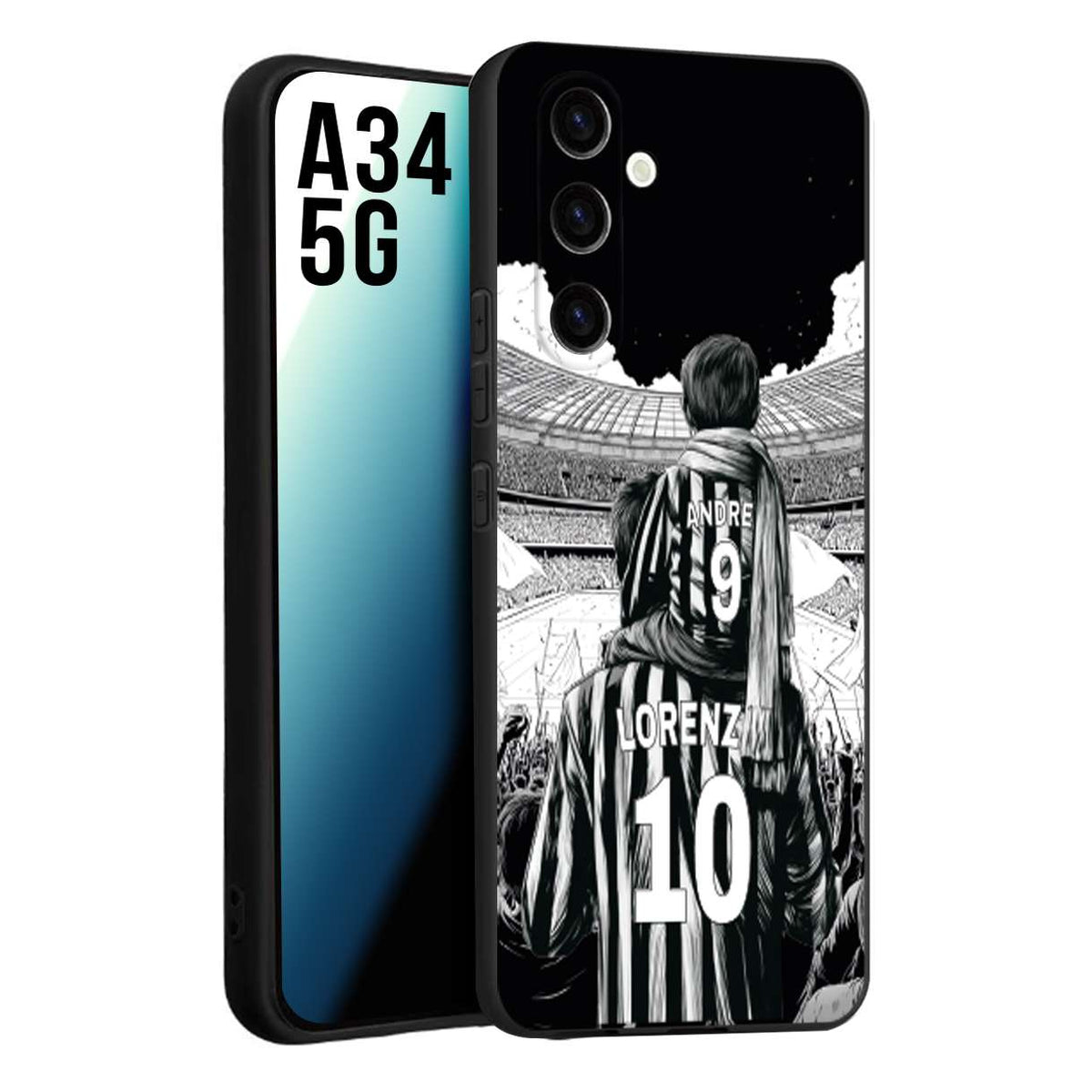 CUSTOMIZZA - Custodia cover nera morbida in tpu compatibile per Samsung A34 5G personalizzata calcio football nome e numero calciatori bianconeri bianca e nera