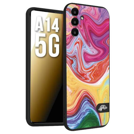 CUSTOMIZZA - Custodia cover nera morbida in tpu compatibile per Samsung A14 5G colorata fantasia vortice marmo onde verde fucsia gialla