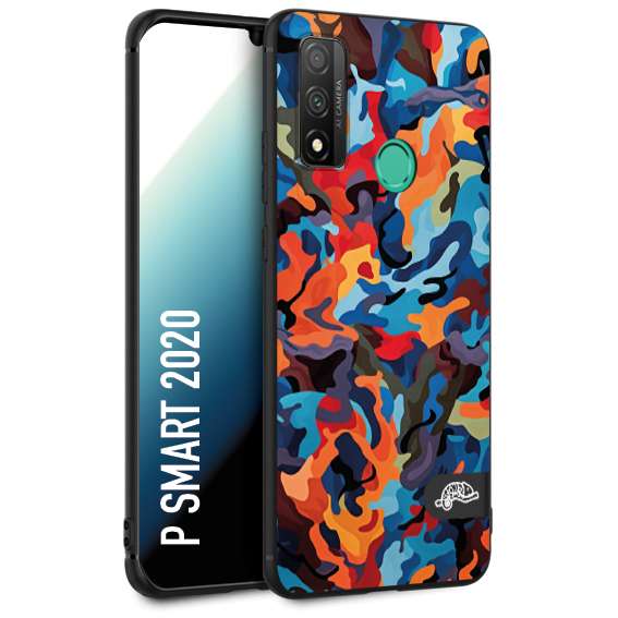 CUSTOMIZZA - Custodia cover nera morbida in tpu compatibile per Huawei P Smart 2020 camouflage mimetico militare moderno blu arancio rosso