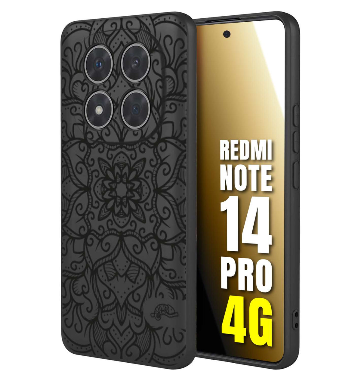 CUSTOMIZZA - Custodia cover nera morbida in tpu compatibile per Xiaomi Redmi Note 14 PRO 4G mandala nero fiore vedo non vedo donna