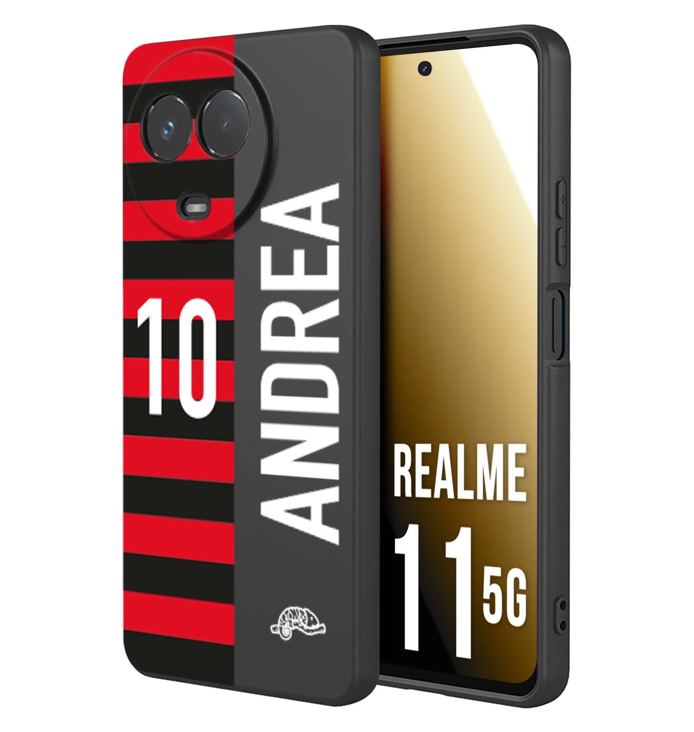 CUSTOMIZZA - Custodia cover nera morbida in tpu compatibile per Oppo Realme 11 5G personalizzata calcio football nome e numero calciatori rossonera