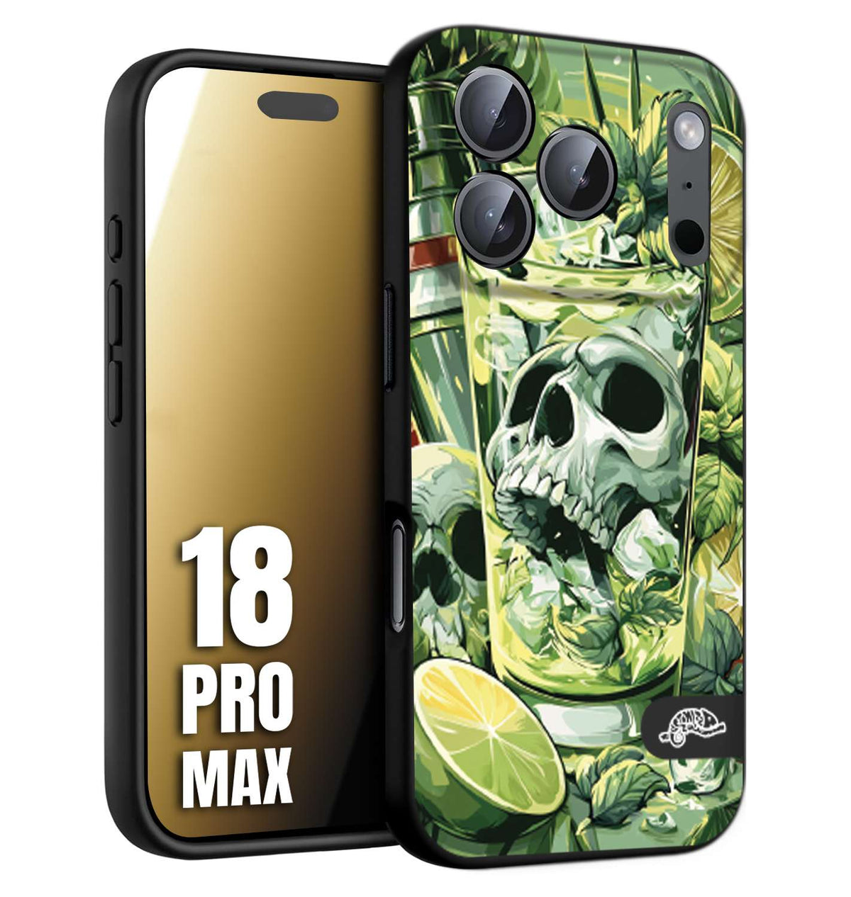 CUSTOMIZZA - Custodia cover nera morbida in tpu compatibile per iPhone 18 PRO MAX Mojito cocktail teschio illustrazione drink lime menta ghiacci tropicale street art