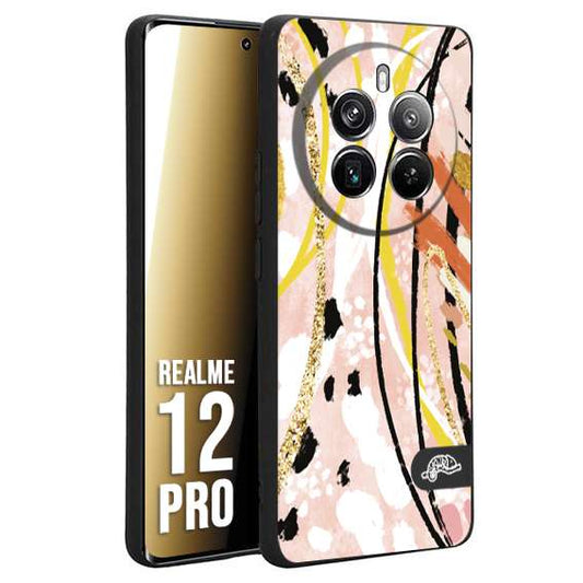 CUSTOMIZZA - Custodia cover nera morbida in tpu compatibile per Realme 12 PRO fiori astratti donna zebrato leopardato fantasia dorata gialla rosa colorata