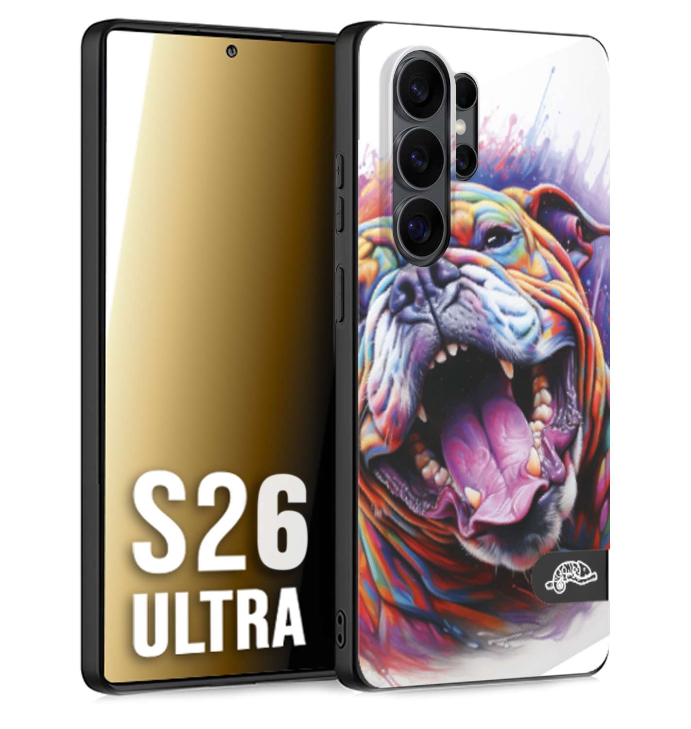 CUSTOMIZZA - Custodia cover nera morbida in tpu compatibile per Samsung S26 ULTRA animali color bulldog cane dog colori vibranti disegnato schizzo