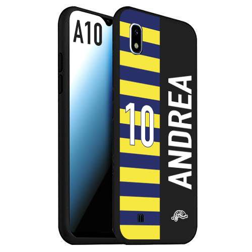 CUSTOMIZZA - Custodia cover nera morbida in tpu compatibile per Samsung A10 personalizzata calcio football nome e numero calciatori giallo blu