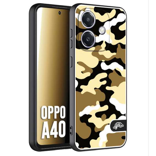 CUSTOMIZZA - Custodia cover nera morbida in tpu compatibile per Oppo A40 camouflage mimetico militare giallo desert brown