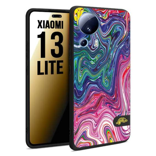 CUSTOMIZZA - Custodia cover nera morbida in tpu compatibile per Xiaomi 13 LITE colorata fantasia vortice marmo arcobaleno rosa blu fucsia