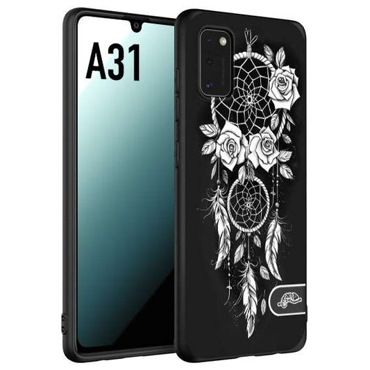 CUSTOMIZZA - Custodia cover nera morbida in tpu compatibile per Samsung A31 acchiappasogni dreamcatcher black and white bianco a rilievo disegnato tattoo tatuaggio