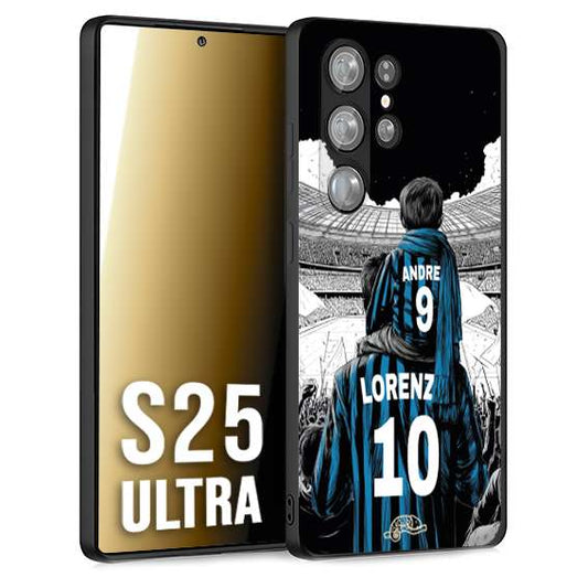CUSTOMIZZA - Custodia cover nera morbida in tpu compatibile per Samsung S25 ULTRA personalizzata calcio football padre e figlio calciatori nerazzurra