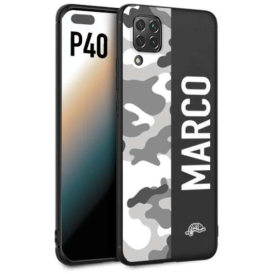 CUSTOMIZZA - Custodia cover nera morbida in tpu compatibile per Huawei P40 camouflage mimetico militare personalizzata nome bianco