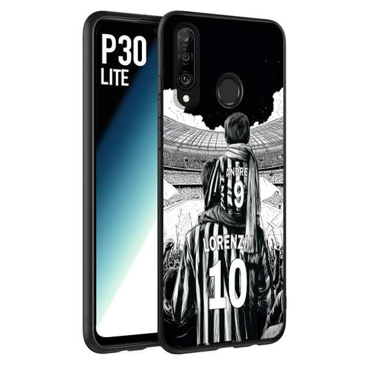 CUSTOMIZZA - Custodia cover nera morbida in tpu compatibile per Huawei P30 LITE personalizzata calcio football nome e numero calciatori bianconeri bianca e nera