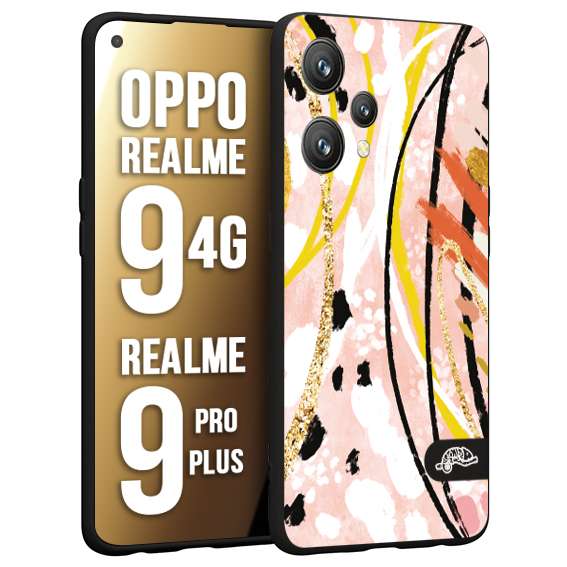 CUSTOMIZZA - Custodia cover nera morbida in tpu compatibile per Oppo Realme 9 4G - 9 PRO PLUS fiori astratti donna zebrato leopardato fantasia dorata gialla rosa colorata