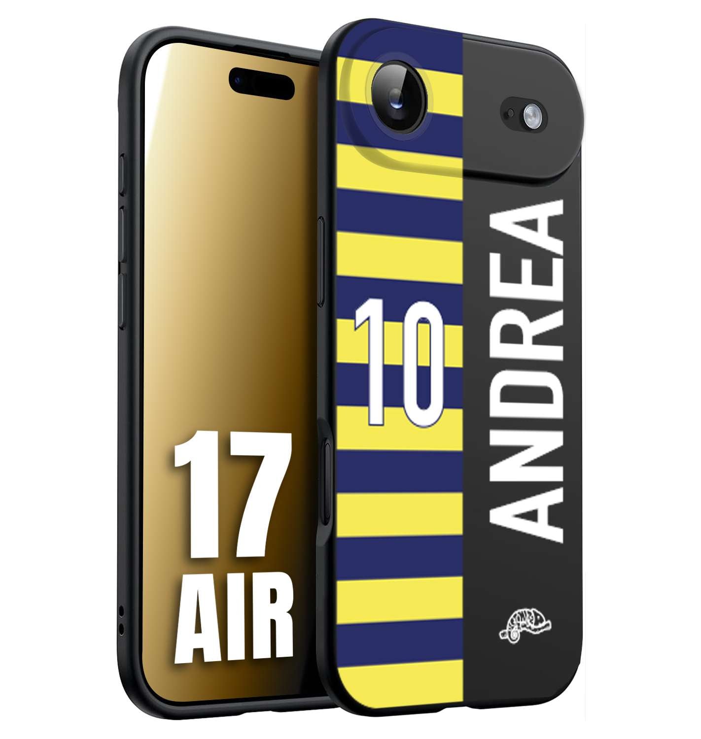 CUSTOMIZZA - Custodia cover nera morbida in tpu compatibile per iPhone 17 AIR personalizzata calcio football nome e numero calciatori giallo blu
