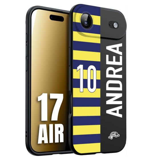 CUSTOMIZZA - Custodia cover nera morbida in tpu compatibile per iPhone 17 AIR personalizzata calcio football nome e numero calciatori giallo blu