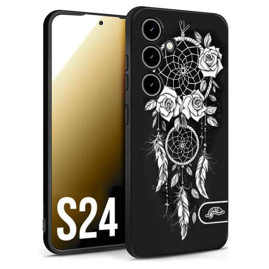 CUSTOMIZZA - Custodia cover nera morbida in tpu compatibile per Samsung S24 acchiappasogni dreamcatcher black and white bianco a rilievo disegnato tattoo tatuaggio