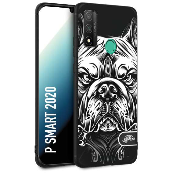 CUSTOMIZZA - Custodia cover nera morbida in tpu compatibile per Huawei P Smart 2020 bulldog bianco a rilievo disegnato tattoo tatuaggio