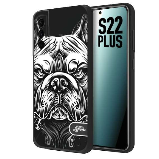 CUSTOMIZZA - Custodia cover nera morbida in tpu compatibile per Samsung S22 PLUS bulldog bianco a rilievo disegnato tattoo tatuaggio