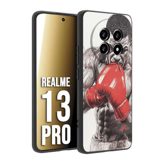 CUSTOMIZZA - Custodia cover nera morbida in tpu compatibile per Realme 13 PRO pugilato pugili disegno tattoo guantoni box pesi massimi gancio
