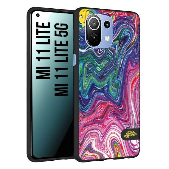 CUSTOMIZZA - Custodia cover nera morbida in tpu compatibile per Xiaomi Mi 11 Lite / Mi 11 Lite 5G colorata fantasia vortice marmo arcobaleno rosa blu fucsia