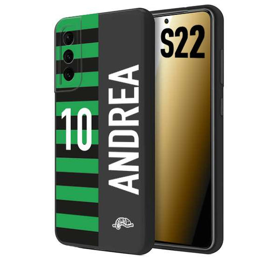 CUSTOMIZZA - Custodia cover nera morbida in tpu compatibile per Samsung S22 personalizzata calcio football nome e numero calciatori neroverde