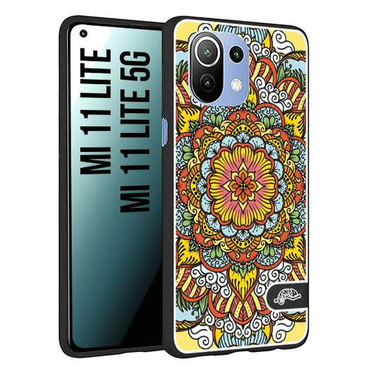 CUSTOMIZZA - Custodia cover nera morbida in tpu compatibile per Xiaomi Mi 11 Lite / Mi 11 Lite 5G mandala colorato fiore nuvole arancione