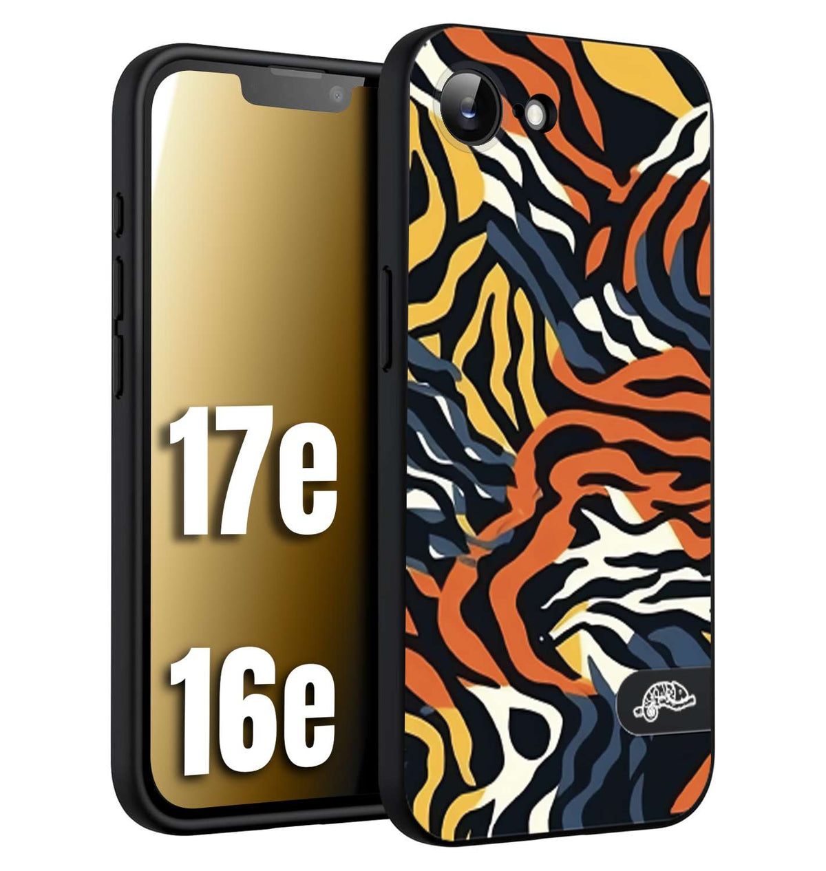 CUSTOMIZZA - Custodia cover nera morbida in tpu compatibile per iPhone 16E - 17E leopardato maculato tigrato tiger colorata gialla blu arancio