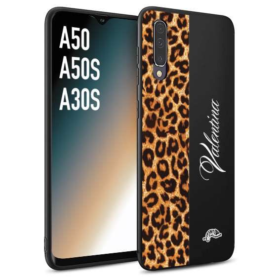 CUSTOMIZZA - Custodia cover nera morbida in tpu compatibile per Samsung A50 - A50S - A30S custom nome scritta leopardato maculato donna marrone leopard