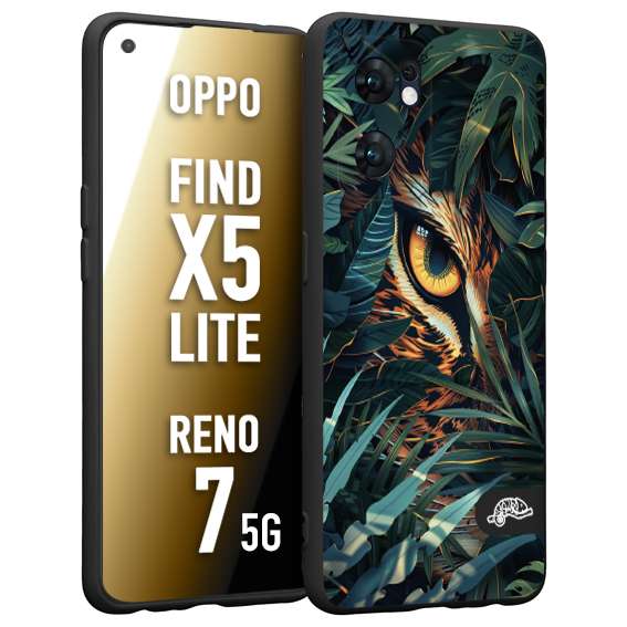 CUSTOMIZZA - Custodia cover nera morbida in tpu compatibile per Oppo Reno 7 - Find X5 LITE animali color giungla tropicale occhio di giaguaro felino disegnato