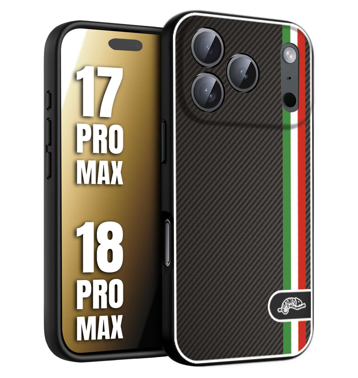 CUSTOMIZZA - Custodia cover nera morbida in tpu compatibile per iPhone 17 PRO MAX - 18 PRO MAX effetto fibra di carbonio bandiera Italia made in Italy