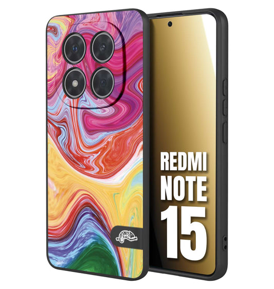 CUSTOMIZZA - Custodia cover nera morbida in tpu compatibile per Xiaomi Redmi Note 15 colorata fantasia vortice marmo onde verde fucsia gialla