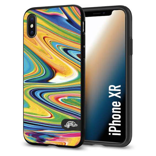 CUSTOMIZZA - Custodia cover nera morbida in tpu compatibile per iPhone XR colorata fantasia vortice marmo arcobaleno gialla verde blu