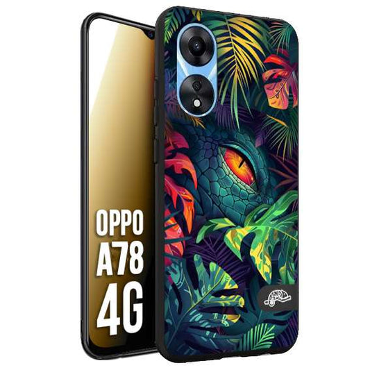 CUSTOMIZZA - Custodia cover nera morbida in tpu compatibile per Oppo A78 4G animali color giungla tropicale occhio di coccodrillo alligatore disegnato
