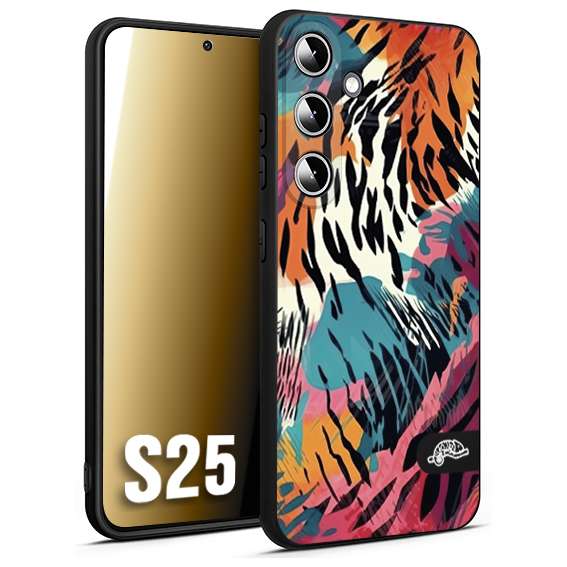 CUSTOMIZZA - Custodia cover nera morbida in tpu compatibile per Samsung S25 leopardato maculato tigrato tiger colorata summer color
