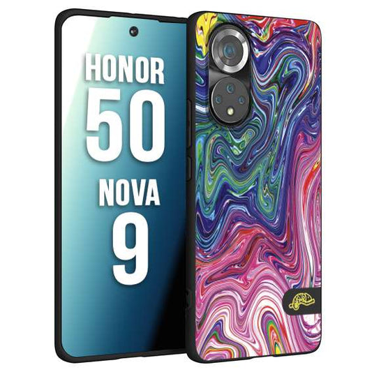 CUSTOMIZZA - Custodia cover nera morbida in tpu compatibile per Huawei Nova 9 - Honor 50 colorata fantasia vortice marmo arcobaleno rosa blu fucsia