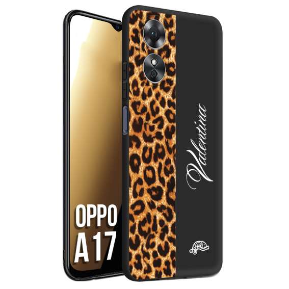 CUSTOMIZZA - Custodia cover nera morbida in tpu compatibile per Oppo A17 custom nome scritta leopardato maculato donna marrone leopard