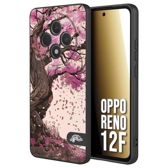 CUSTOMIZZA - Custodia cover nera morbida in tpu compatibile per Oppo Reno 12F giapponese colori morbidi fiori di ciliegio rosa disegnata
