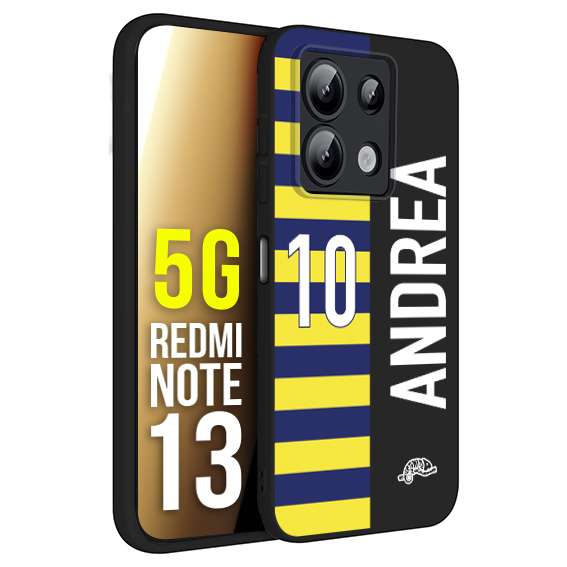 CUSTOMIZZA - Custodia cover nera morbida in tpu compatibile per Xiaomi Redmi Note 13 5G personalizzata calcio football nome e numero calciatori giallo blu