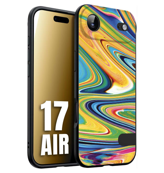 CUSTOMIZZA - Custodia cover nera morbida in tpu compatibile per iPhone 17 AIR colorata fantasia vortice marmo arcobaleno gialla verde blu