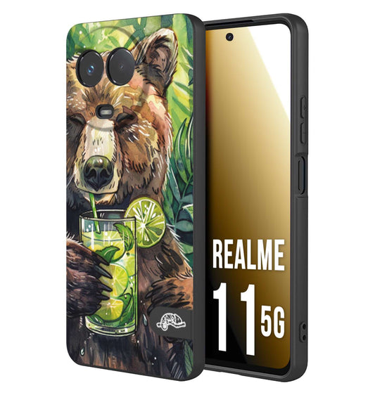 CUSTOMIZZA - Custodia cover nera morbida in tpu compatibile per Oppo Realme 11 5G estate disegnata cocktails animali simpatici orso bear negroni