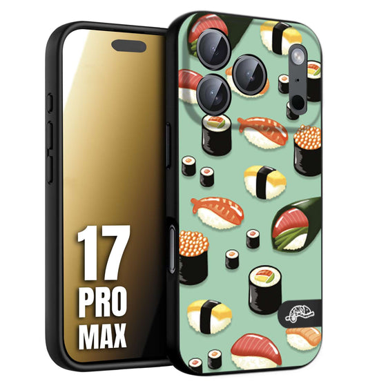 CUSTOMIZZA - Custodia cover nera morbida in tpu compatibile per iPhone 17 PRO MAX sushi disegni giapponese nighiri acquamarina verde