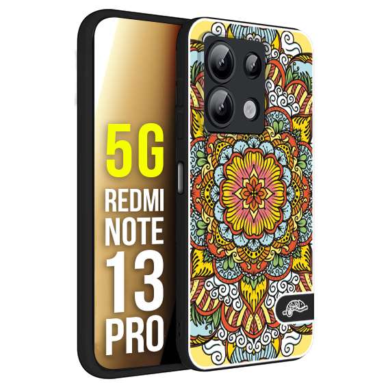 CUSTOMIZZA - Custodia cover nera morbida in tpu compatibile per Xiaomi Redmi Note 13 PRO 5G mandala colorato fiore nuvole arancione