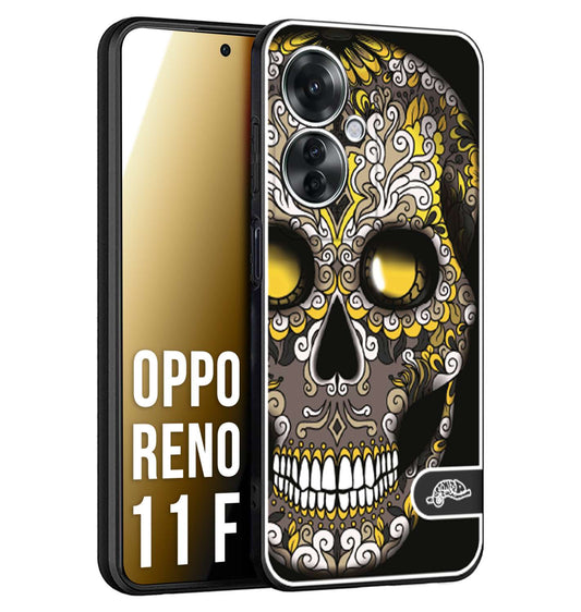 CUSTOMIZZA - Custodia cover nera morbida in tpu compatibile per Oppo Reno 11 F 5G teschio messicano Mexican skull nero giallo