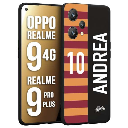 CUSTOMIZZA - Custodia cover nera morbida in tpu compatibile per Realme 9 4G - 9 PRO PLUS personalizzata calcio football nome e numero calciatori giallo rossi