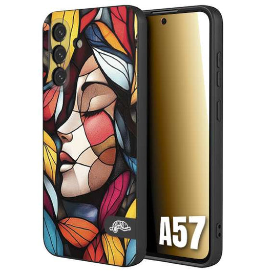 CUSTOMIZZA - Custodia cover nera morbida in tpu compatibile per Samsung A57 Vetrata artistica volto di donna profilo fogliare mosaico di vetro colorato